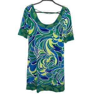 Lucidez Dress Womens Size 2 XS Mini Short Sleeve Shift Green Blue Work Casual